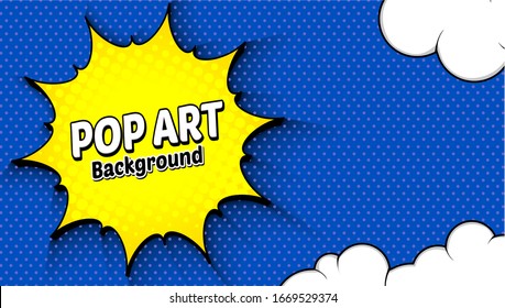 Dibujo gráfico pop Burbuja de palabras cómicas con texto de expresión. Dibujo dinámico de dibujos animados con un estilo de arte pop retro con un fondo de medio tono 