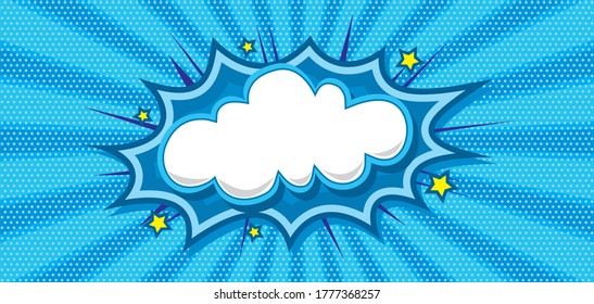 Pop art comic speech bubble background with cloud and star. Cartoon Vector Illustration on blue