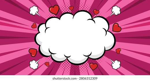 Pop art comic speech bubble with decorative background rays designed for messages announcements captions advertising promotions creative communication projects and colorful cartoon themed graphics