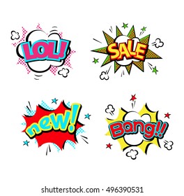 Pop art comic speech bubble boom effects vector