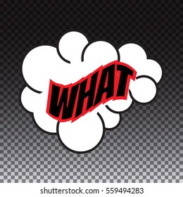 Pop art comic speech bubble, what, vector illustration