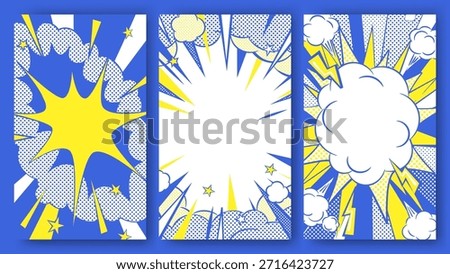 Pop Art Comic Speech Bubble and Explosion Background Set.