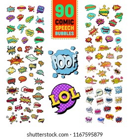 Pop Art Comic Speech Bubbles Collection with Funny Text. Chat, Communication Stickers, Badges and Patches. Vector illustration