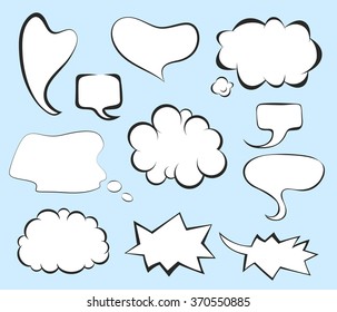 Pop art comic speech bubbles set. Blank clouds for letterings.
