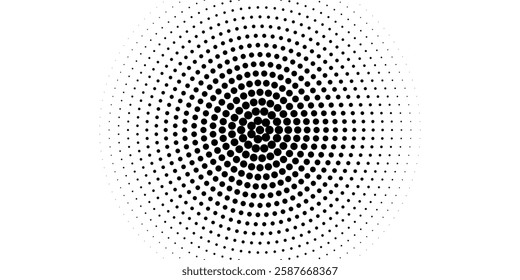 Pop art comic style dotted circle halftone pattern. Abstract dotted circles, round halftones geometric dots, pop art texture.