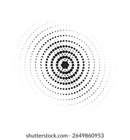 Pop art comic style dotted circle halftone pattern. Abstract dotted circles, round halftones geometric dots, pop art texture. Illustration halftone effect round shape.
