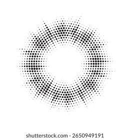 Pop art comic style dotted circle halftone pattern. Abstract dotted circles, round halftones geometric dots, pop art texture. Halftone circular frame. Illustration halftone effect round shape