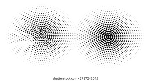 Conjunto de círculos punteados estilo cómic de arte Pop. Abstractas círculos punteados, semitonos redondos puntos geométricos, textura de arte pop. Ilustración efecto semitono forma redonda.