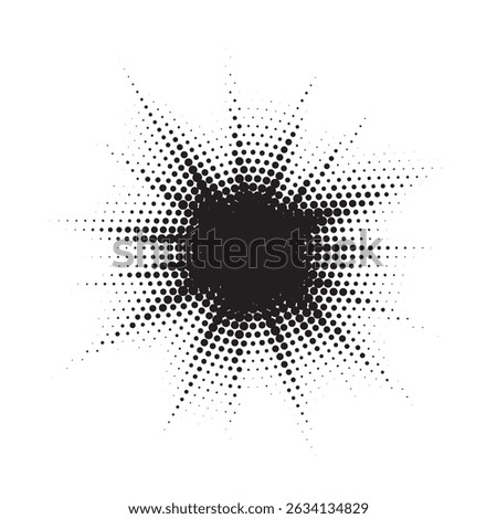 Pop art comic style dotted circle halftone pattern. Abstract dotted circles, round halftones geometric dots, pop art texture. Illustration halftone effect round shape.
