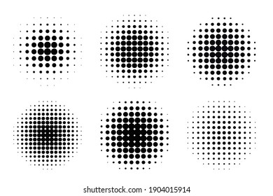 Pop art comic style gradient circle halftone set Vector isolated on white background