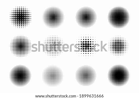 Pop art comic style gradient circle halftone set Vector isolated on white background