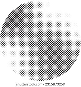 Grauer Kreis im Pop-Art-Comic-Stil, einzeln auf weißem Hintergrund, Vektorgrafik. Monochrome Druckraster. gepunktete Illustration. Abstrakter Vektorhintergrund. Dotspray-Gravierungsvektor