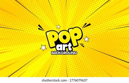 Pop art Comic Style Vector Background. Comic sunbeam and doted. on Yellow halftone background.