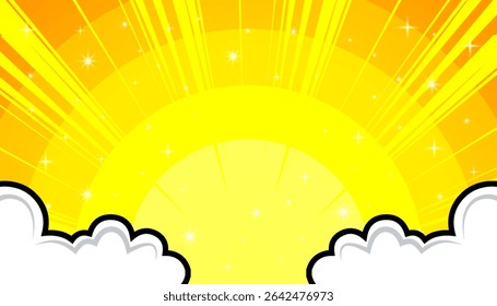 Pop art comic sun rays effect background with halftone. Cartoon abstract vector background.