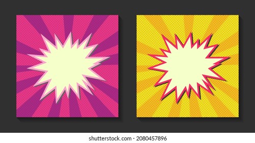 Pop art comic sunburst background. Retro rays, bright sunbeams with dots.