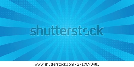 Pop art comic sunburst effect background with halftones. Cartoon abstract vector background.