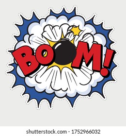 Pop-Art Comic-Text BOOM, Sticker mit Comic-Soundeffekt