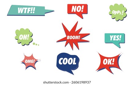 pop art comic words pop art design set for use.