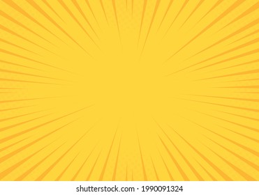 Pop art comic yellow background. Summer backdrop. Sunbeam Pattern yellow colored. Vintage vector halftone illustration. EPS 10	