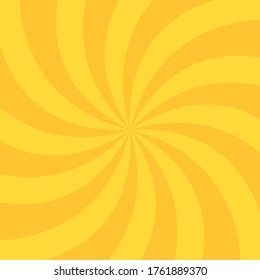 Pop art comic yellow hypnotic background. Sunburst Pattern. Spiral effect. Summer backdrop. Vintage vector halftone illustration.