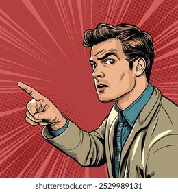 Pop Art Quadrinho Jovem apontando dedo Stock Ilustração Vetor