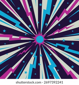 Fondo de zoom cómico de arte Pop con estrellas y rayos