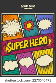 Pop art comics book magazine, speech bubble, balloon, box message. For sale banner, empty speech bubble set, vector illustration halftone book design