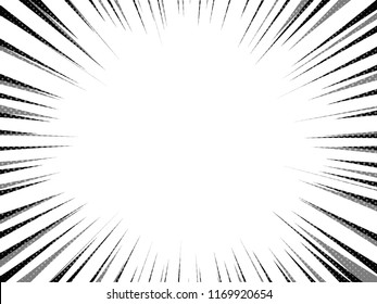 Pop art comics book style radial speed line. Abstract. Action background monochrome sunburst. Vector vintage illustration. Wow concept comic burst for text, anime, manga design template. EPS 10