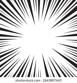 Fondo de línea de velocidad radial de estilo de libro de cómics de arte Pop. Fondo de rayos de acción de manga. Manga marco de velocidad. Ilustración vectorial.