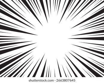 Fondo de línea de velocidad radial de estilo de libro de cómics de arte Pop. Fondo de rayos de acción de manga. Manga marco de velocidad. Ilustración vectorial.