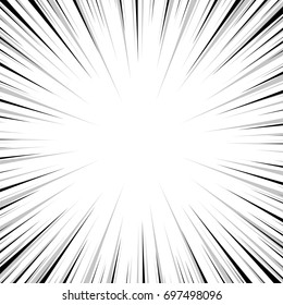 Pop art comics book style radial speed line. Action background monochrome sunburst. Vector vintage illustration. Wow concept comic burst for text, anime, manga design template.