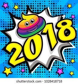 Pop Art comics icon "2018". Speech Bubble Vector illustration.