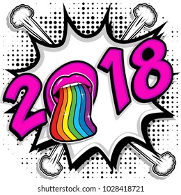 Pop Art comics icon "2018". Speech Bubble Vector illustration.