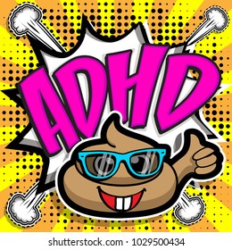 Pop Art comics icon "ADHD!". Speech Bubble Vector illustration. attention deficit hyperactivity disorder (ADHD) 