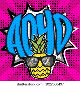 Pop Art comics icon "ADHD!". Speech Bubble Vector illustration. attention deficit hyperactivity disorder (ADHD) 