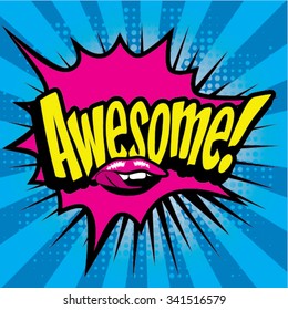 Pop Art comics icon "Awesome!". Speech Bubble Vector illustration.
