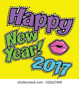 Pop Art comics icon "Happy New Year 2017". Sticker Vector illustration.