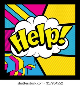 Pop Art comics icon "Help!". Speech Bubble Vector illustration.