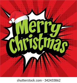 Pop Art comics icon "Merry Christmas!". Speech Bubble Vector illustration.