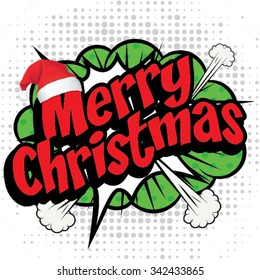 Pop Art comics icon "Merry Christmas!". Speech Bubble Vector illustration.