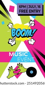 Pop Art comics icon "Music!". Speech Bubble Vector illustration