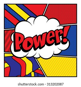 Pop Art comics icon "Power!". Speech Bubble Vector illustration.