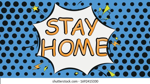 Pop Art comics icon Stay Home Save Lives. Speech Bubble coronavirus sign. vector illustration.