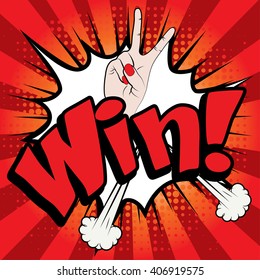 Pop Art comics icon "Win!". Speech Bubble Vector illustration.