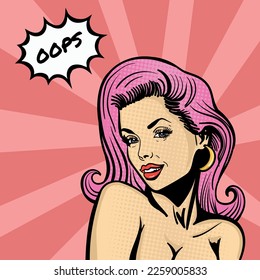 Pop art comics style vector art. Hand-drawn vector illustration of the girl with the speaking baloon.