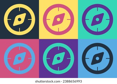 Pop art Compass icon isolated on color background. Windrose navigation symbol. Wind rose sign.  Vector