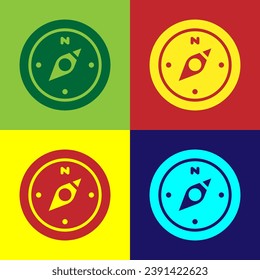 Pop art Compass icon isolated on color background. Windrose navigation symbol. Wind rose sign.  Vector