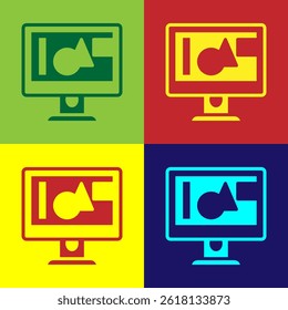 Pop art Computer monitor screen icon isolated on color background. Electronic device. Front view.  Vector