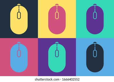 Pop art Computer mouse gaming icon isolated on color background. Optical with wheel symbol.  Vector Illustration