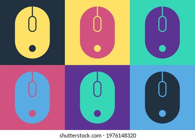 Pop art Computer mouse icon isolated on color background. Optical with wheel symbol.  Vector
